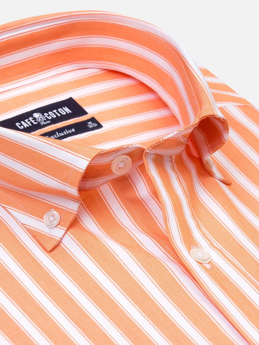 Orange and white stripes twill shirt  - Button down collar