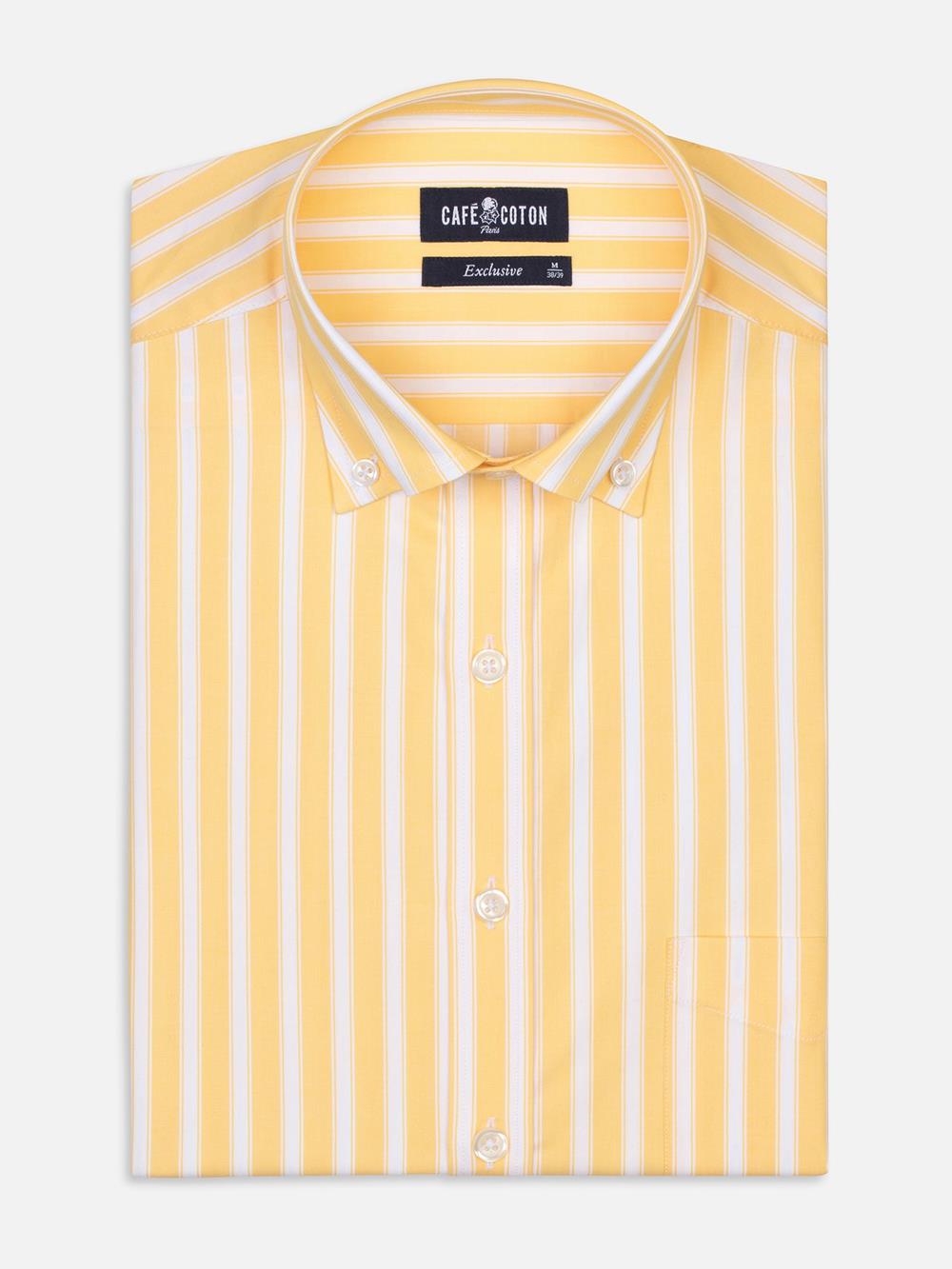 Yellow and white stripes twill shirt  - Button down collar