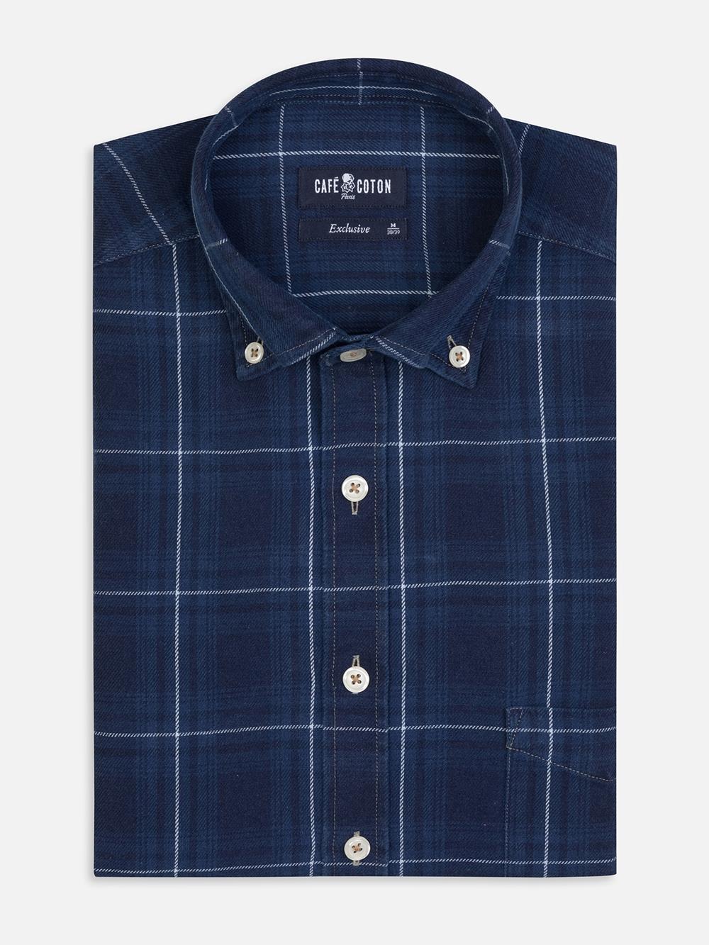 Chemise Heath à motif tartan indigo- Col Boutonné