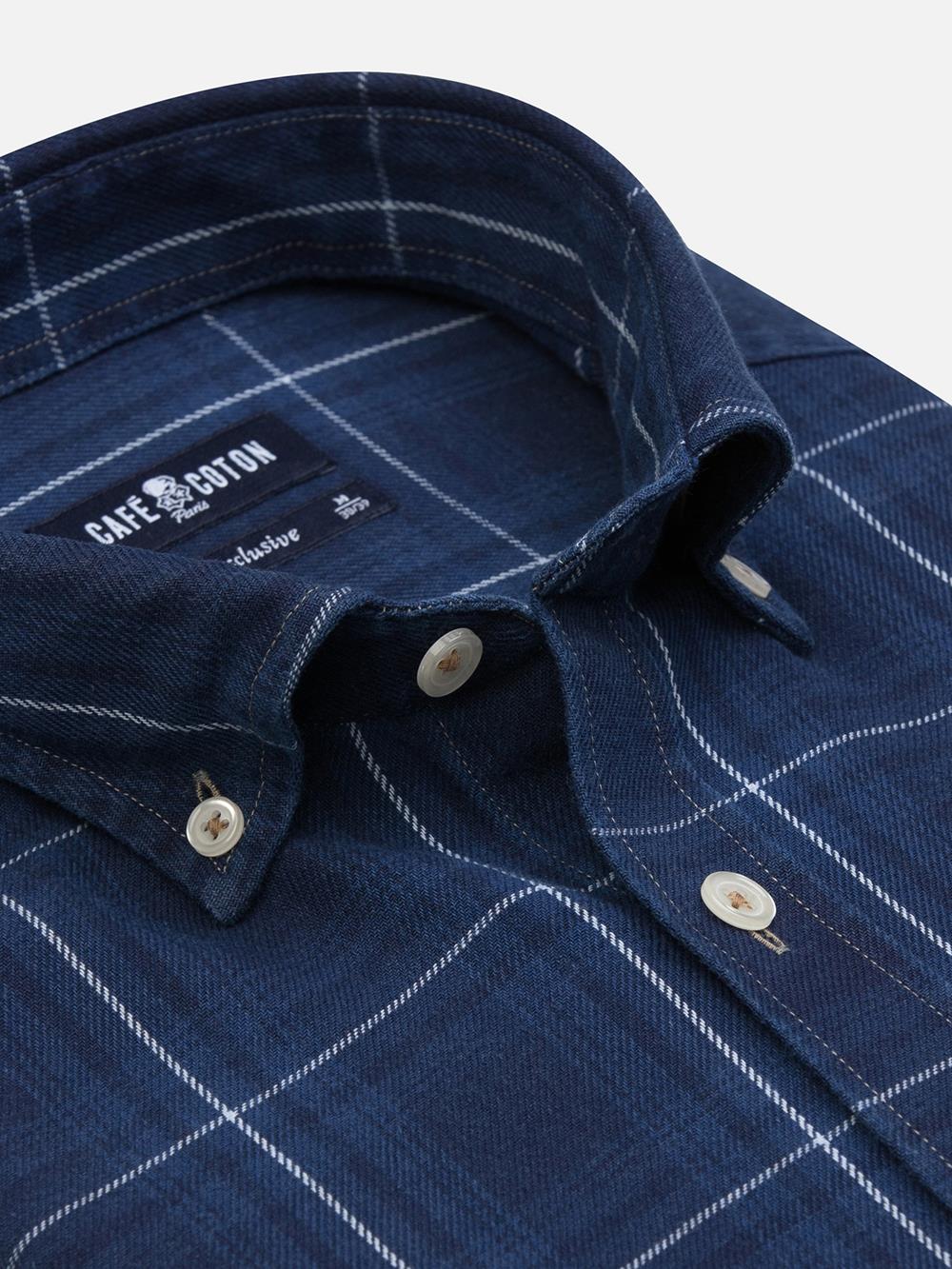 Chemise Heath à motif tartan indigo- Col Boutonné