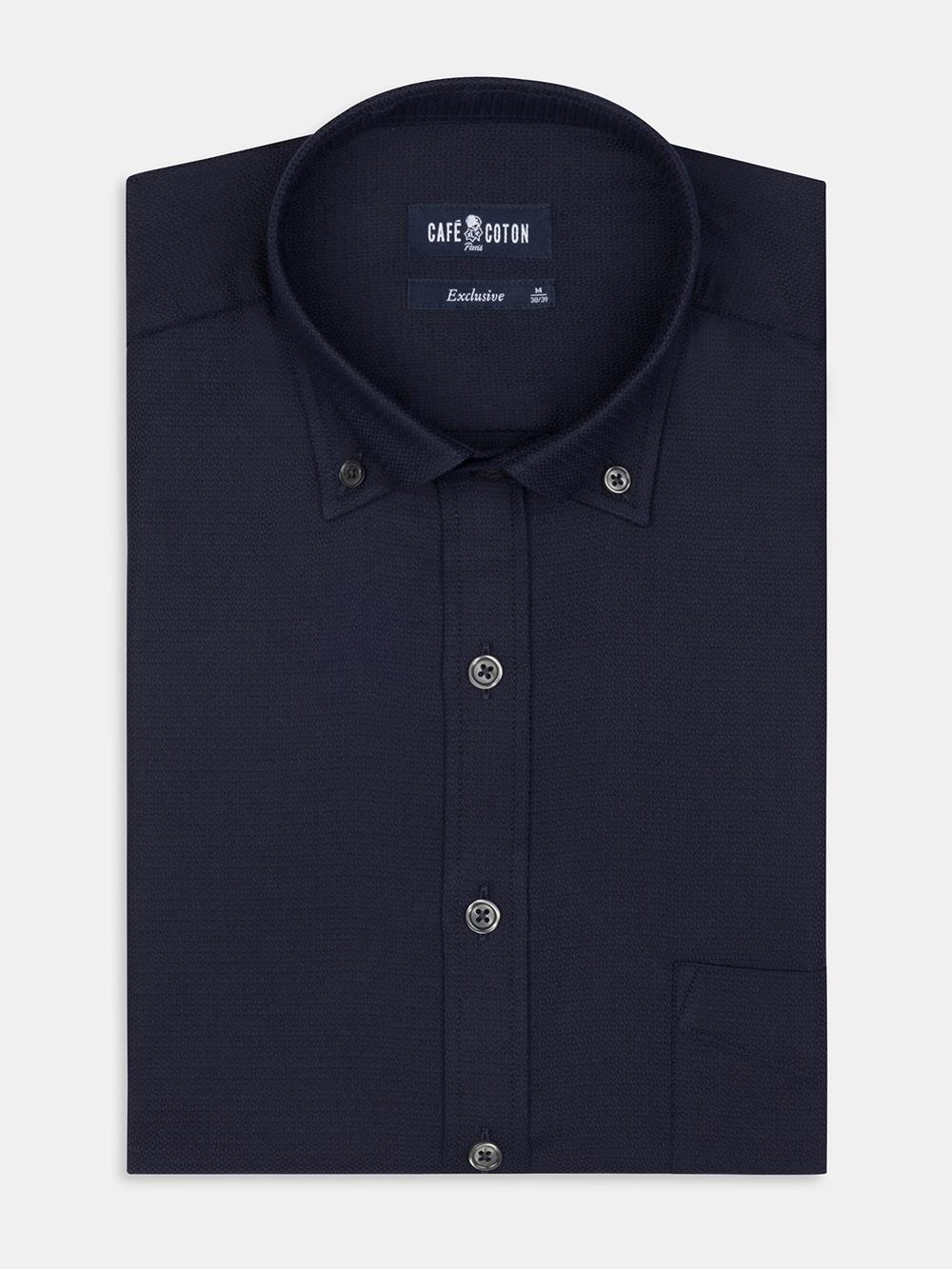 Horace marine structuur overhemd - Button-down kraag