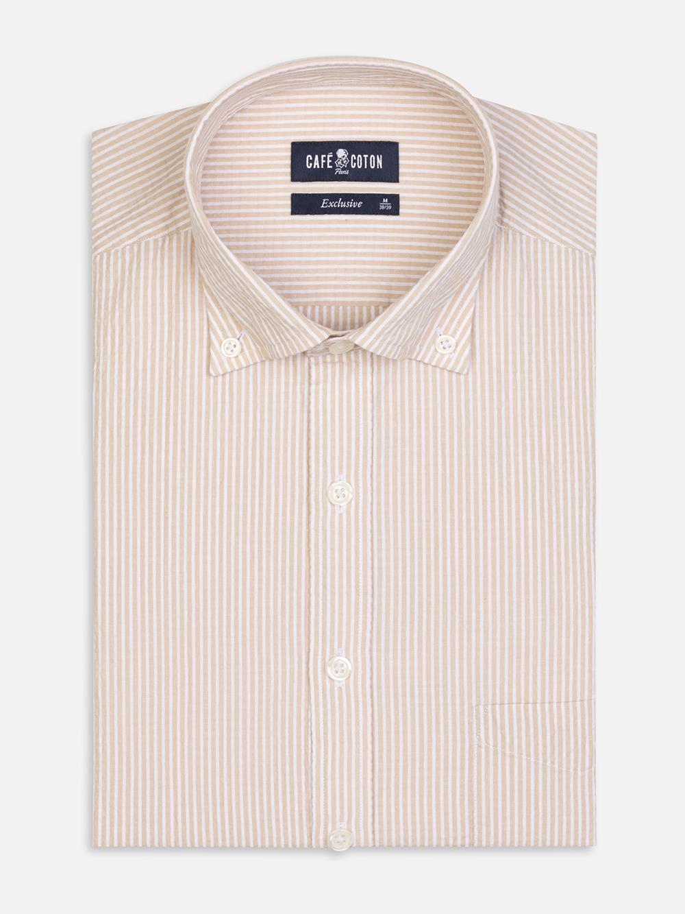 Buton down collar Hugh seersucker shirt - Off-white
