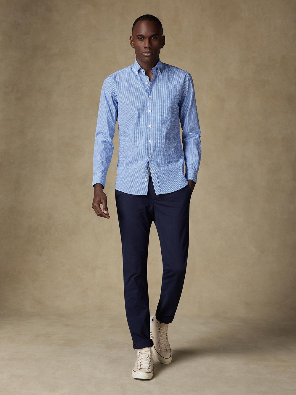 Buton down collar Hugh seersucker shirt - Blue