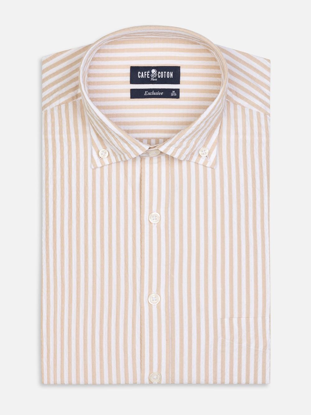 Buton down collar Ian seersucker shirt - Off-white