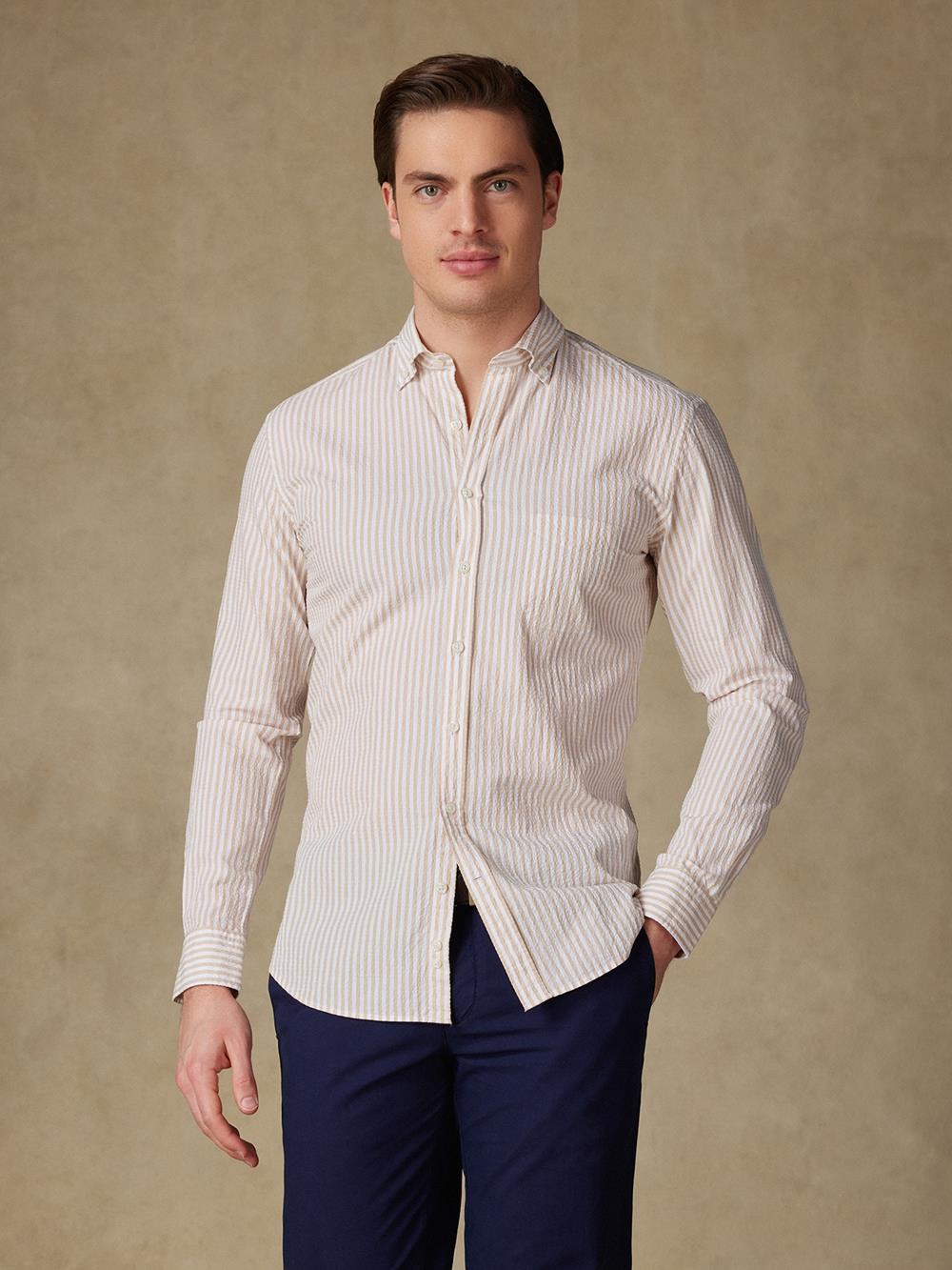 Chemise Ian en seersucker sable- Col Boutonné