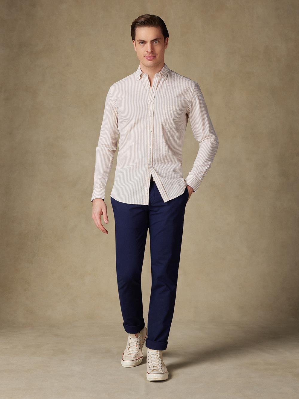 Chemise Ian en seersucker sable- Col Boutonné