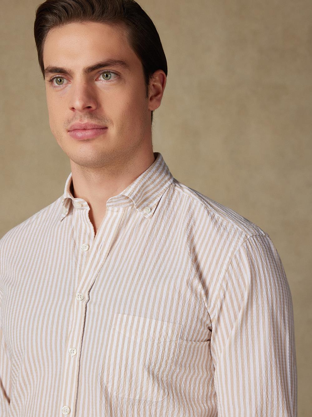 Camicia Ian in seersucker crema - Con buttoncini