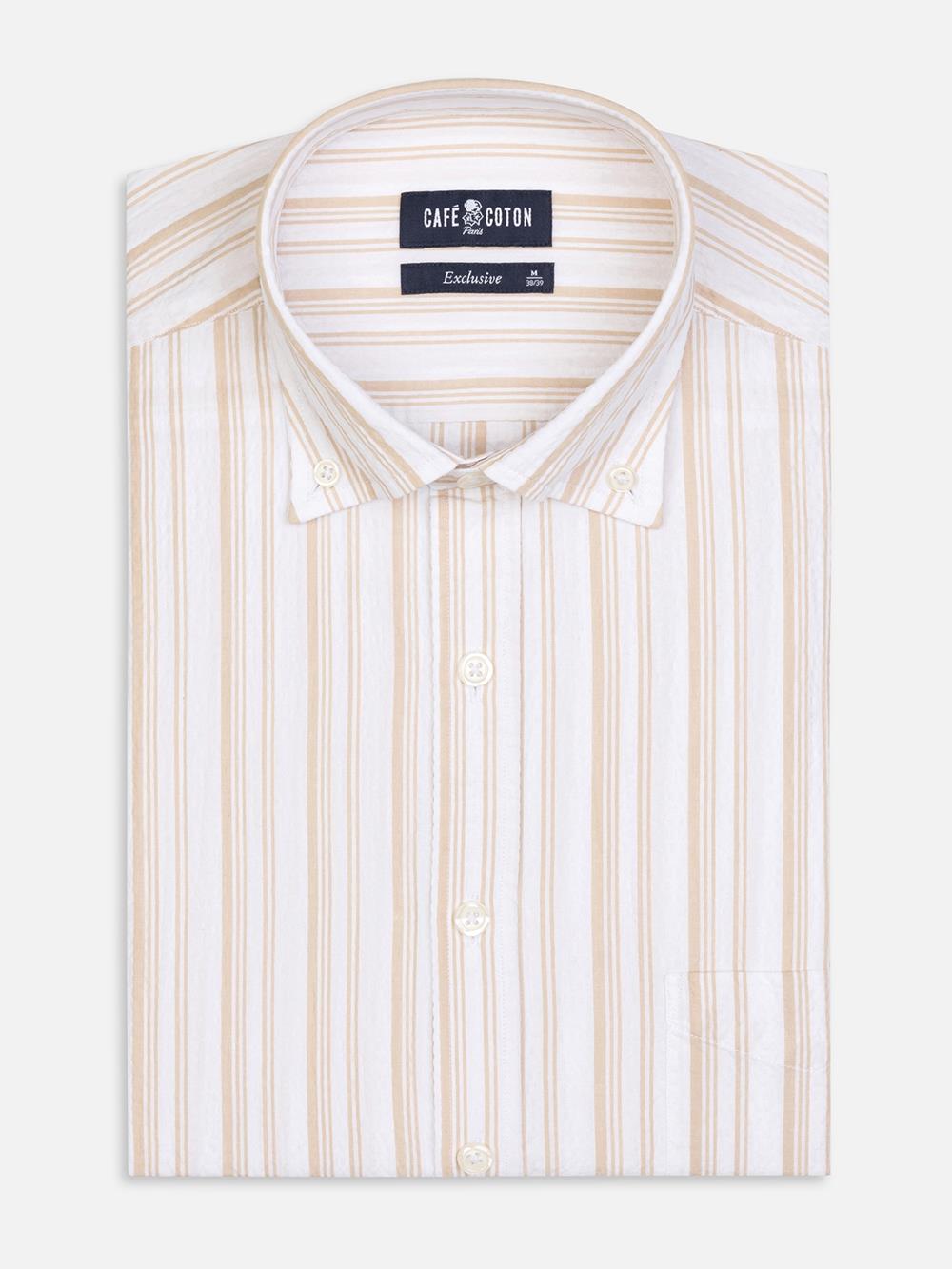 Buton down collar Ivor seersucker shirt - Off-white