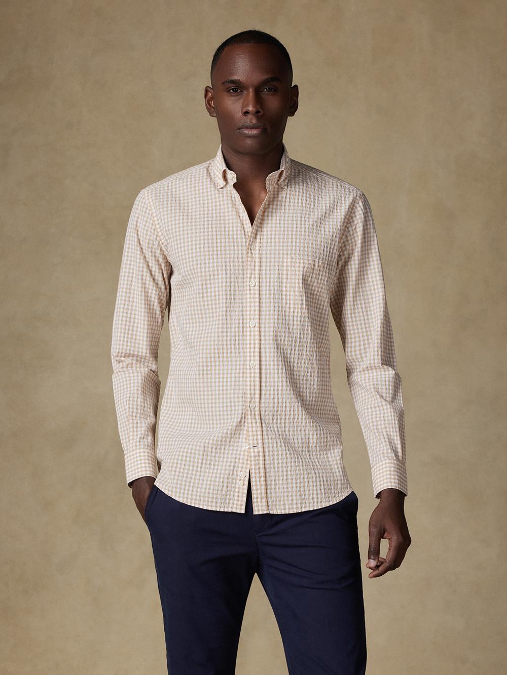 Camisa Jaiden en seersucker crema - Con buttoncini