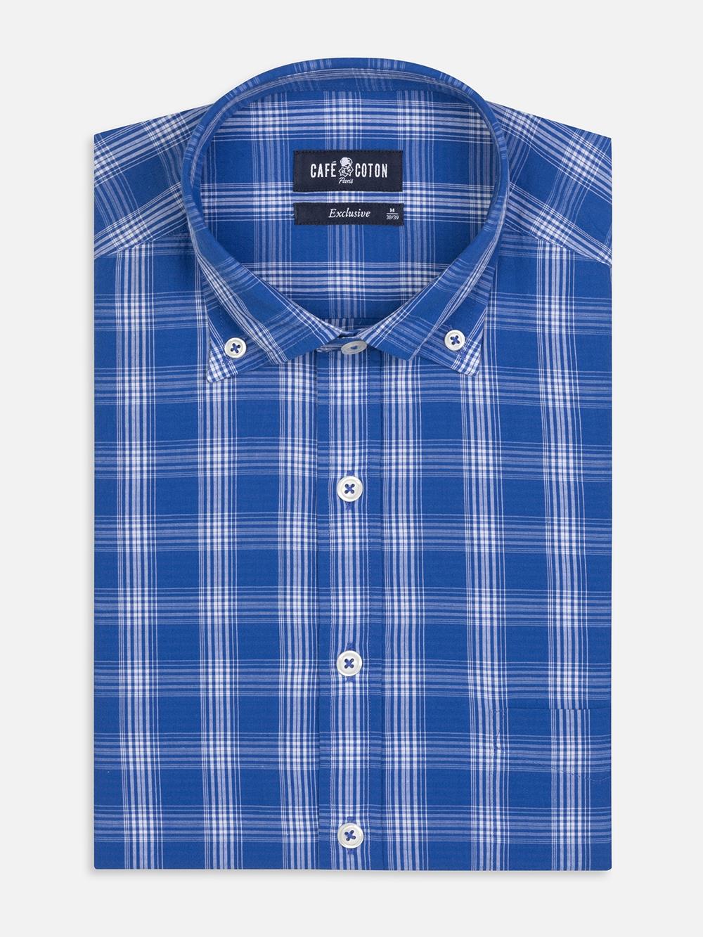 Chemise Jason en seersucker bleu - Col Boutonné