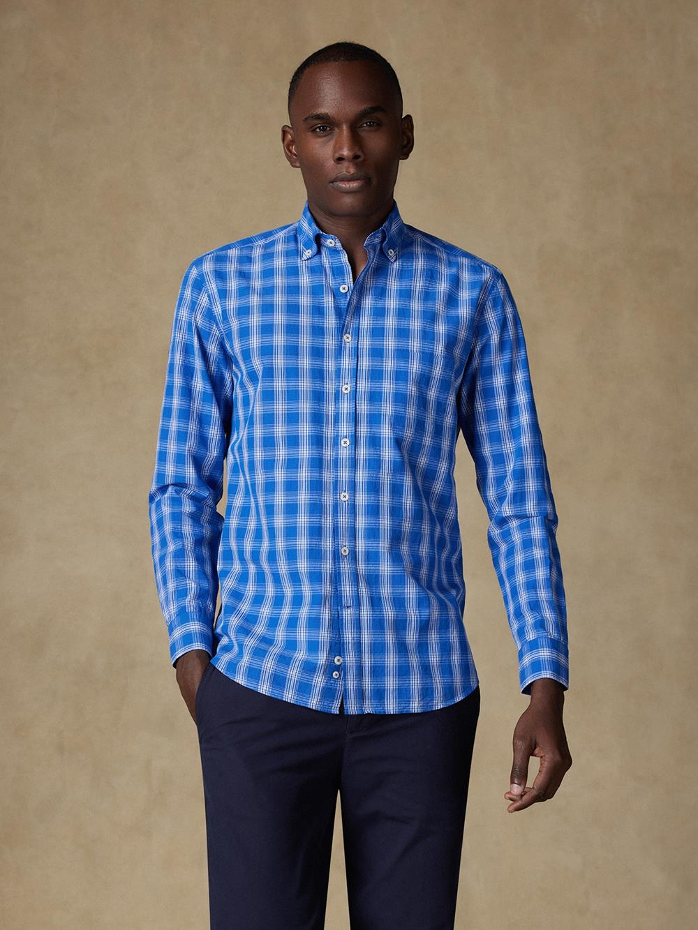 Buton down collar Jason seersucker shirt - Blue