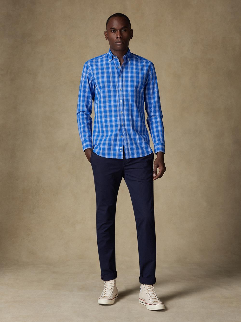 Broek Jason en blauwe seersucker  - Button-down kraag