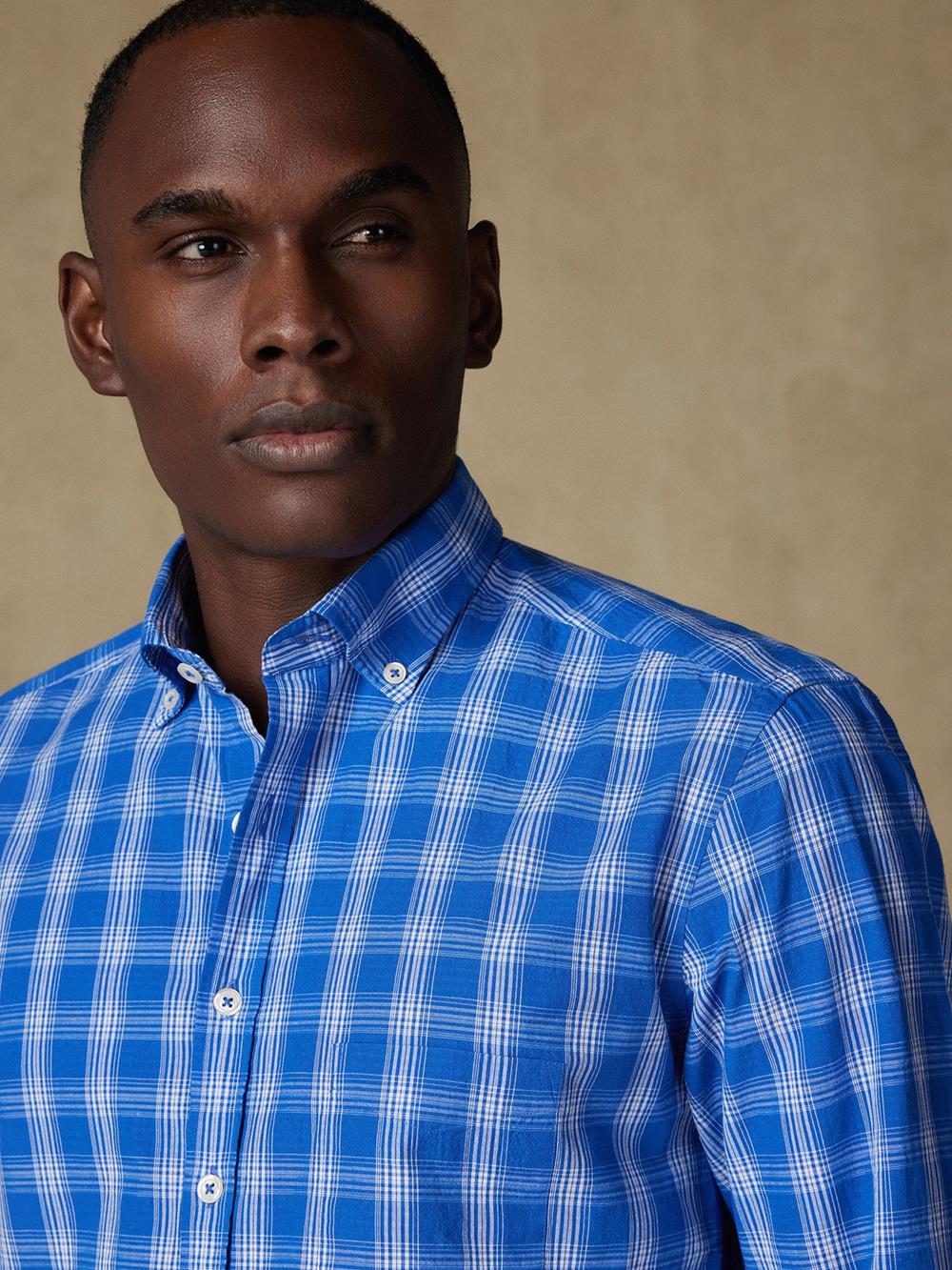 Camicia Jason in seersucker blu - Con buttoncini