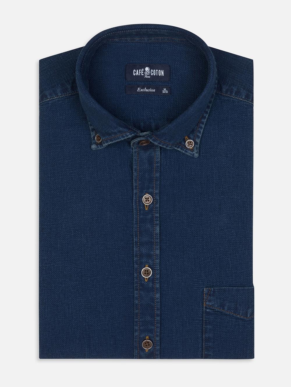 Hemd Kurt aus Indigo-Oxford  - Buttondown Kragen