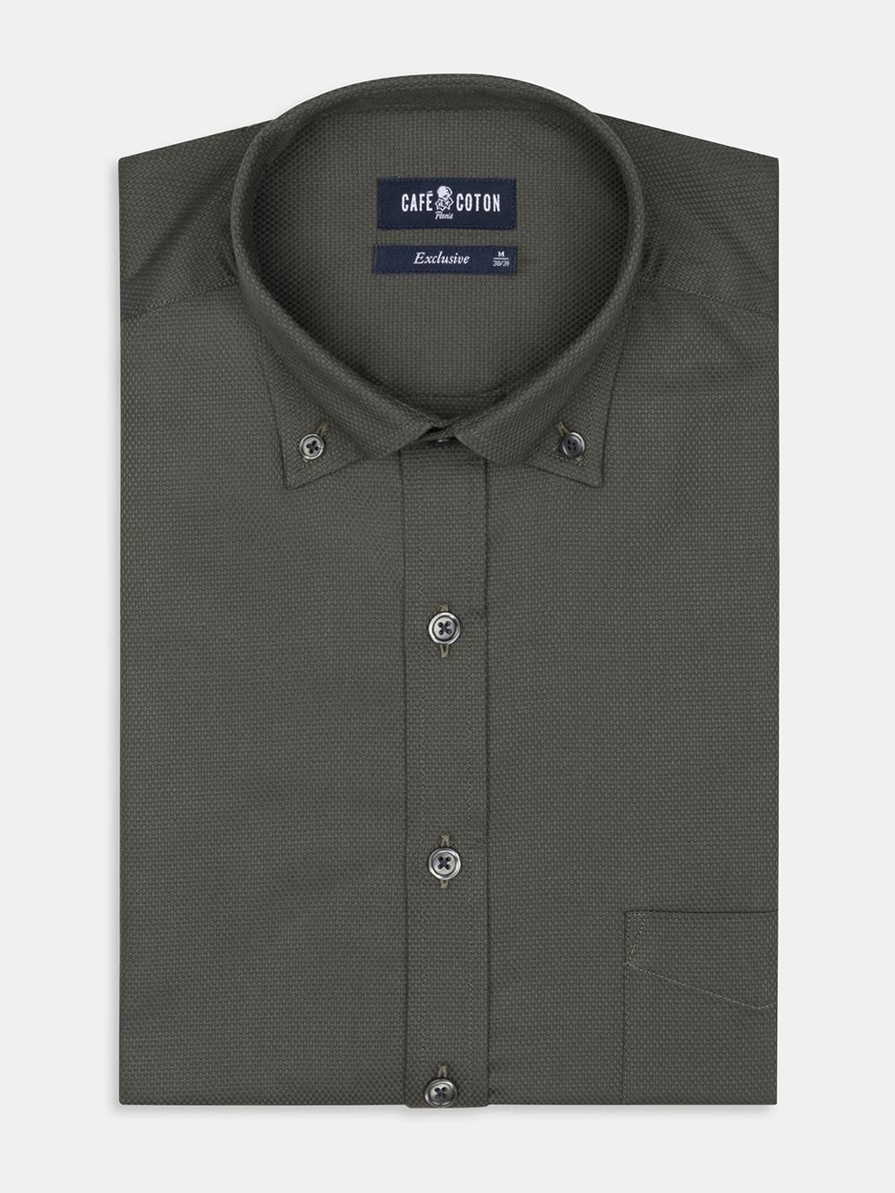 Lester shirt, khaki textured - Button down collar