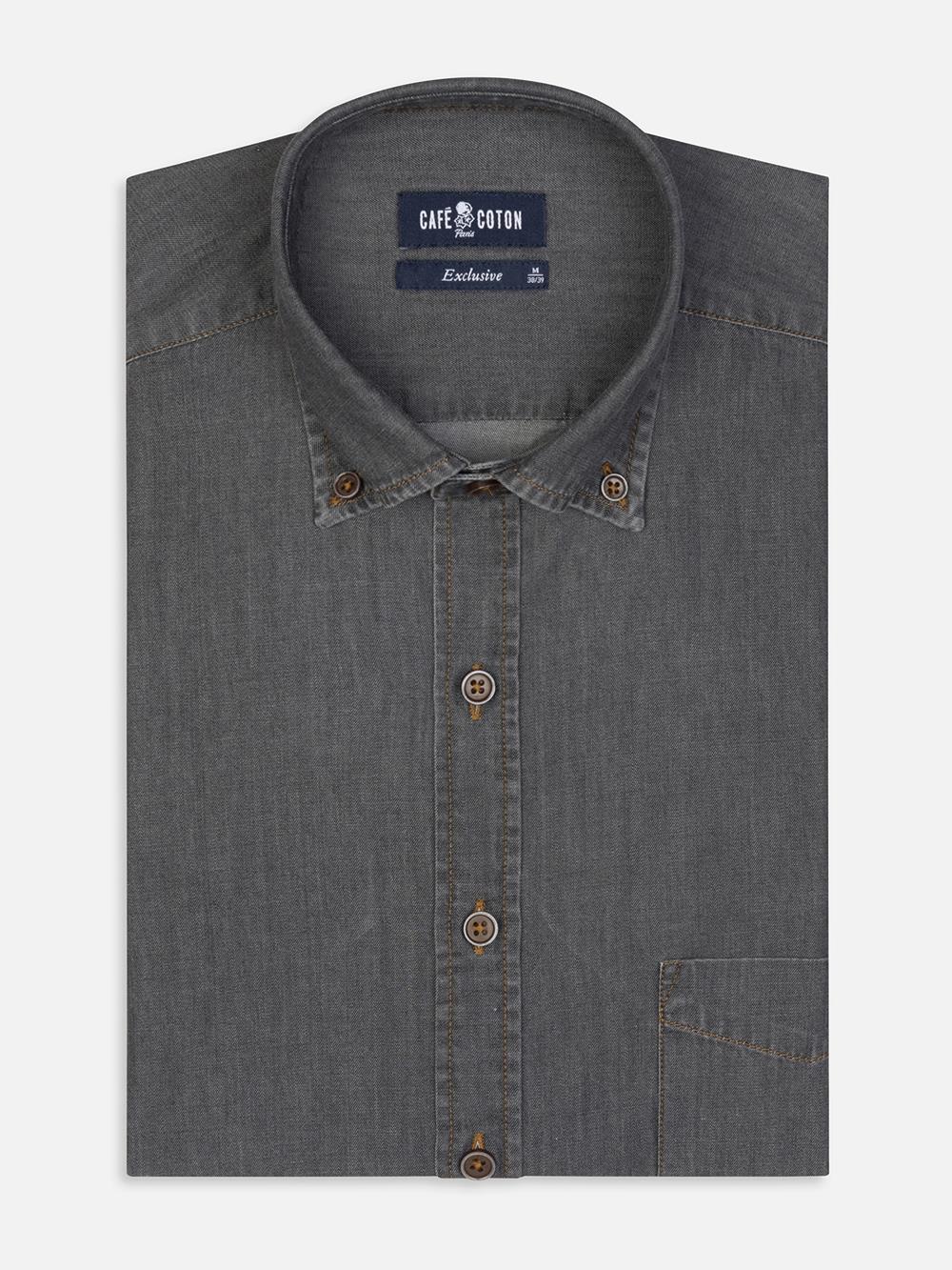 Lou grijs denim overhemd  - Button-down kraag