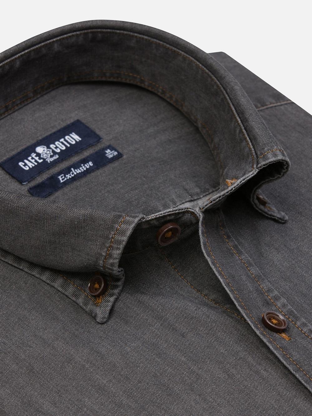 Lou Grey Denim Shirt  - Button down collar