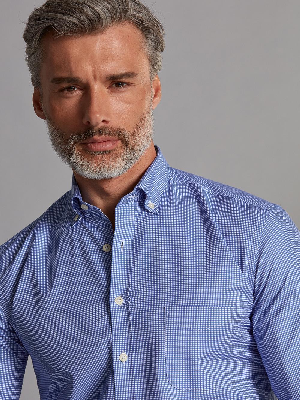 Mason blue checked shirt - Button-down collar