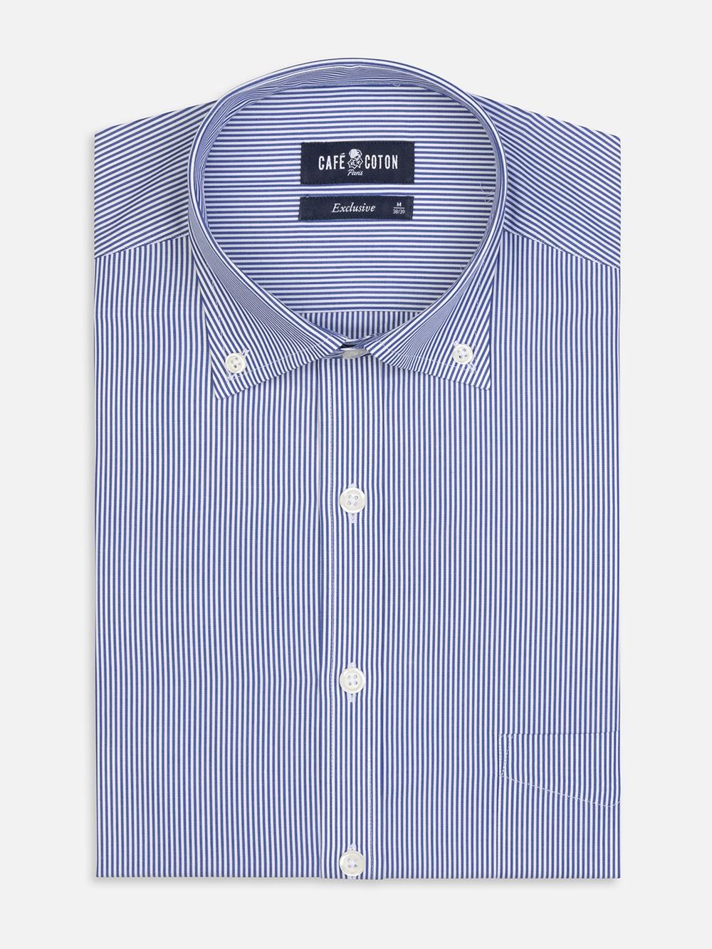 Menthon navy stripes shirt - Button down collar