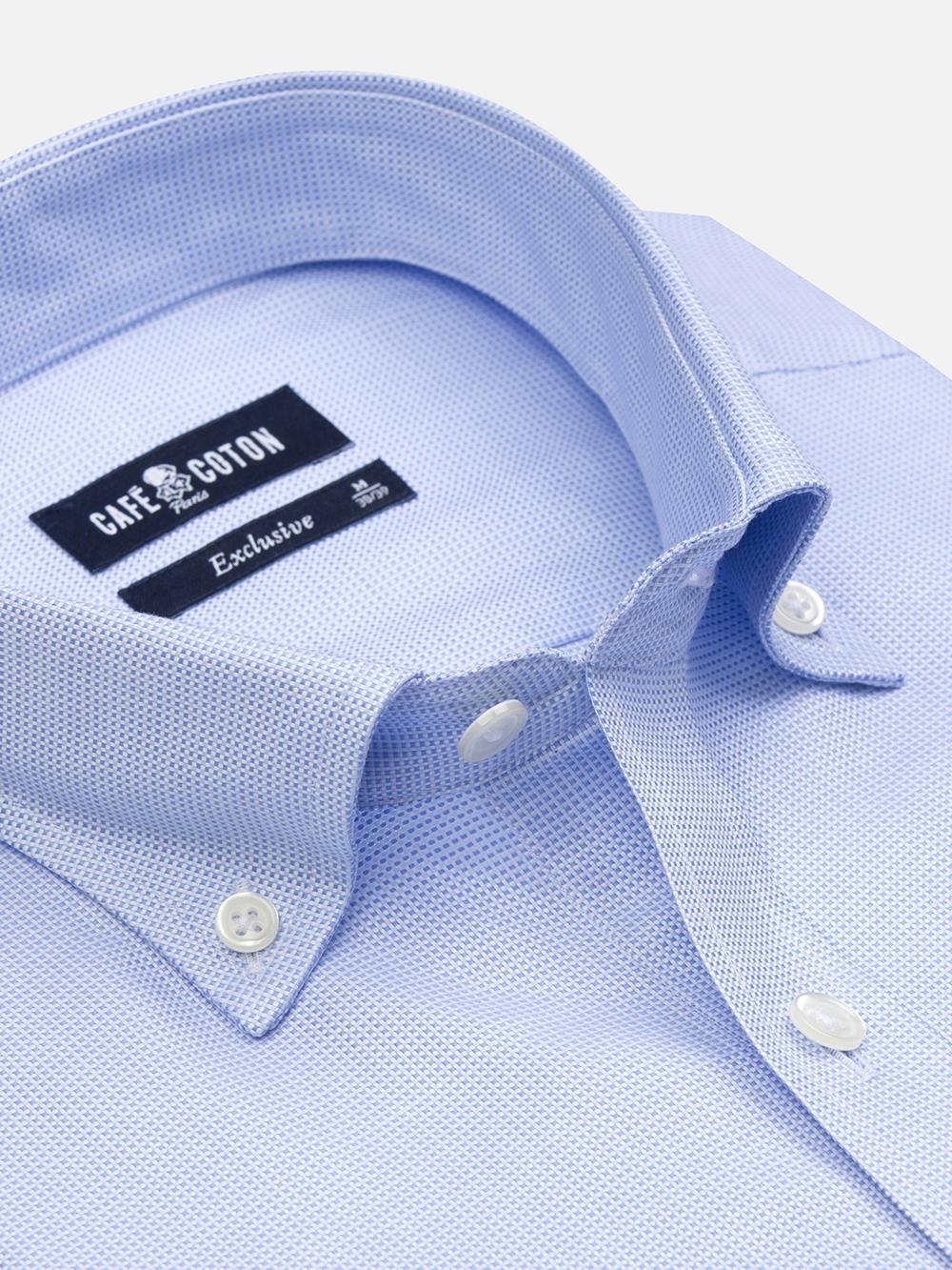 Hemd aus himmelblauem Zopfmuster - Buttondown Kragen