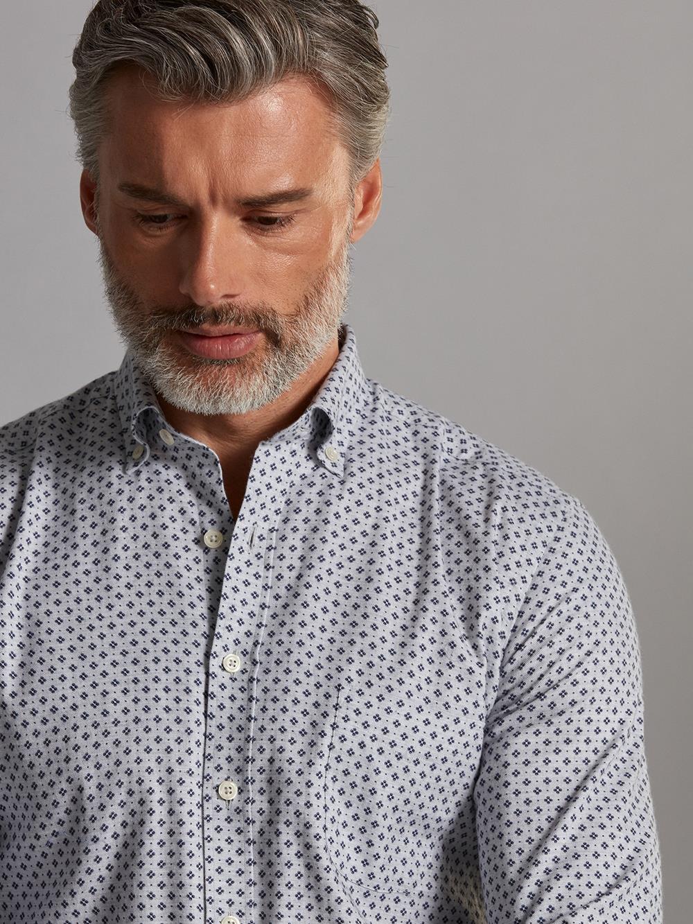 Nelson grey shirt with printed pattern - Button-down collar