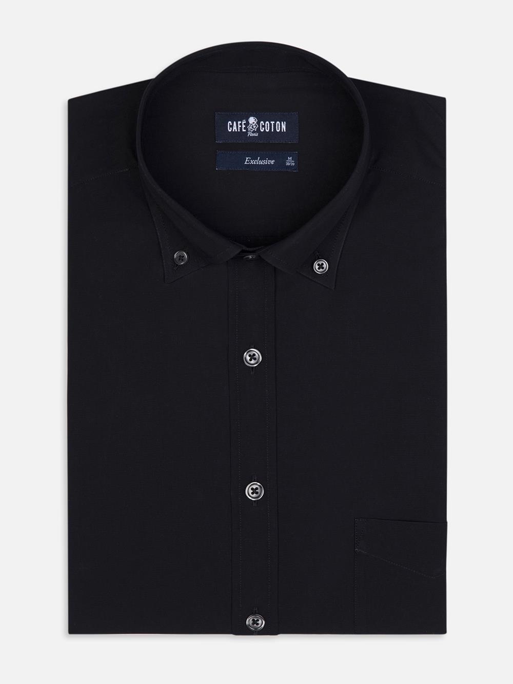 Black poplin shirt - Button-down collar