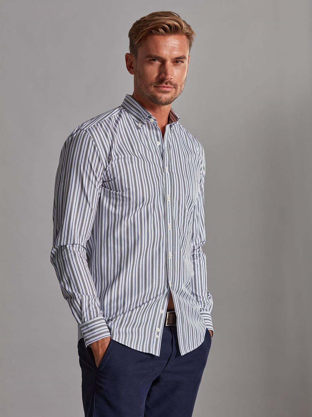 Riley navy and grey striped shirt - Button-down collar