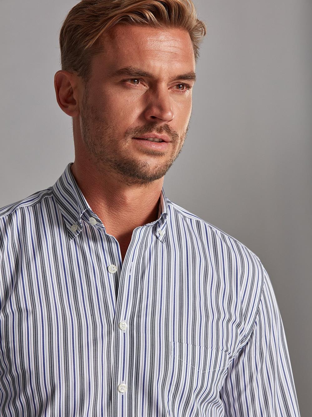 Riley navy and grey striped shirt - Button-down collar