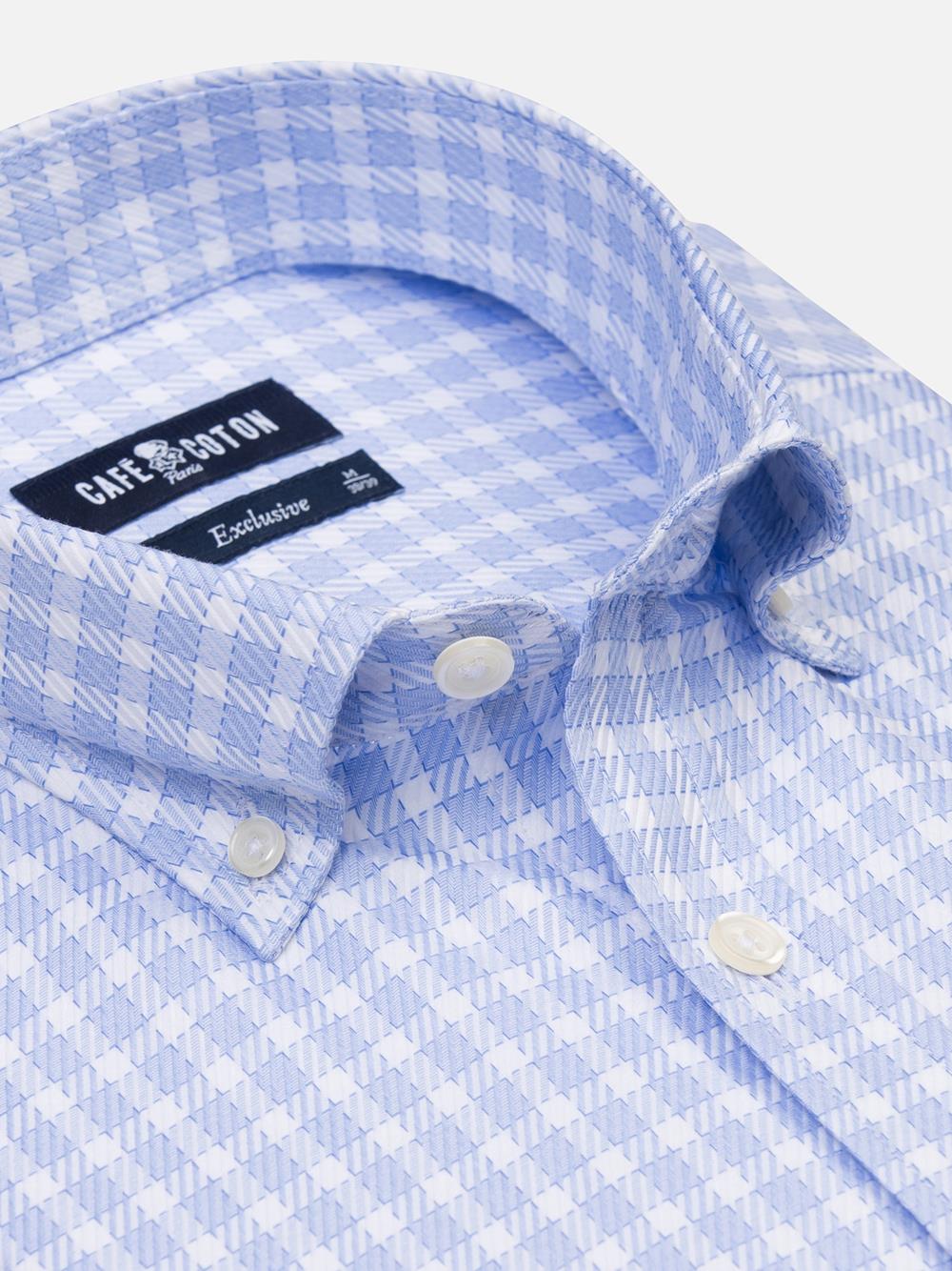 Rod sky blue checked shirt - Button-down collar
