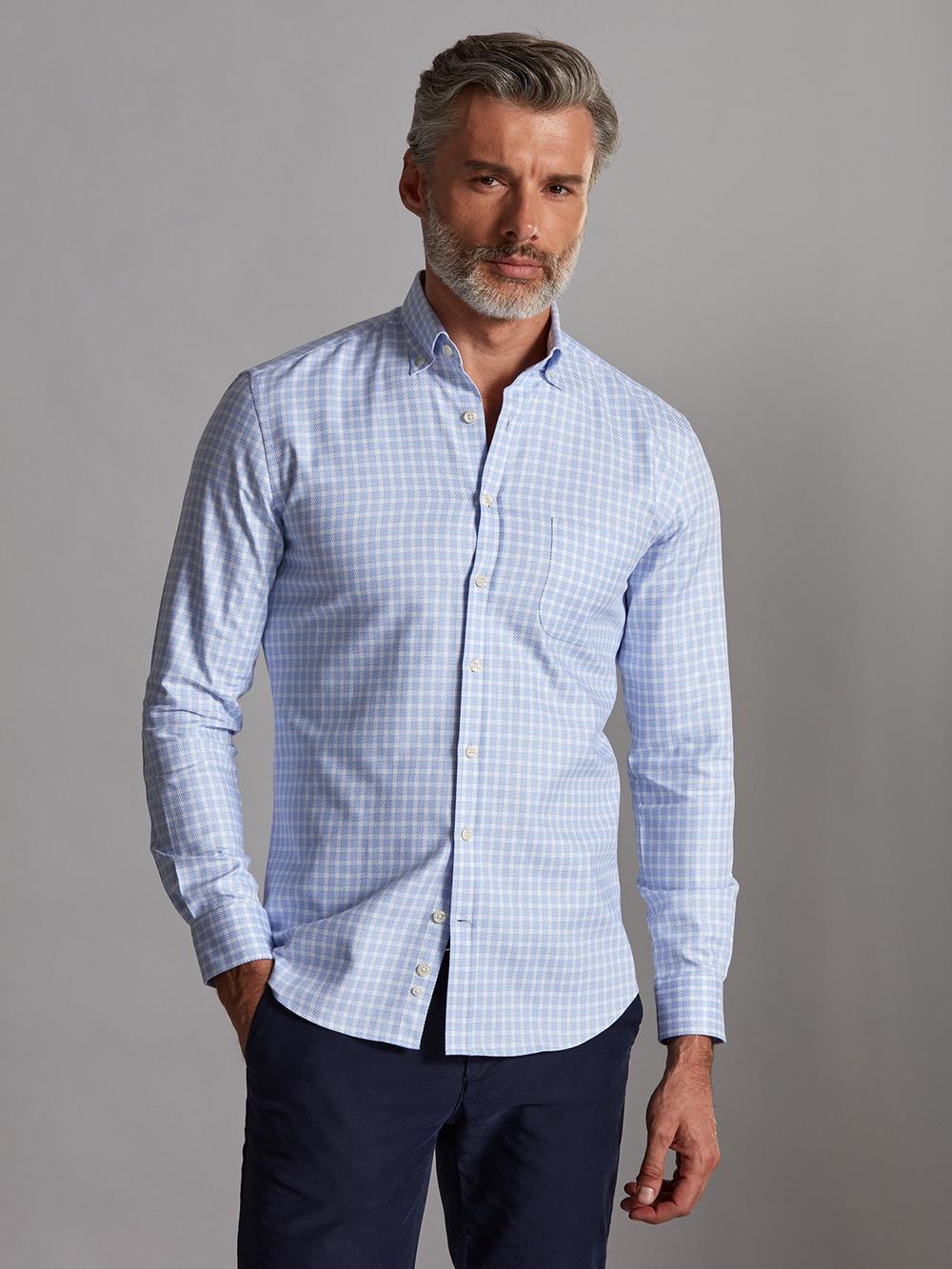 Rod sky blue checked shirt - Button-down collar