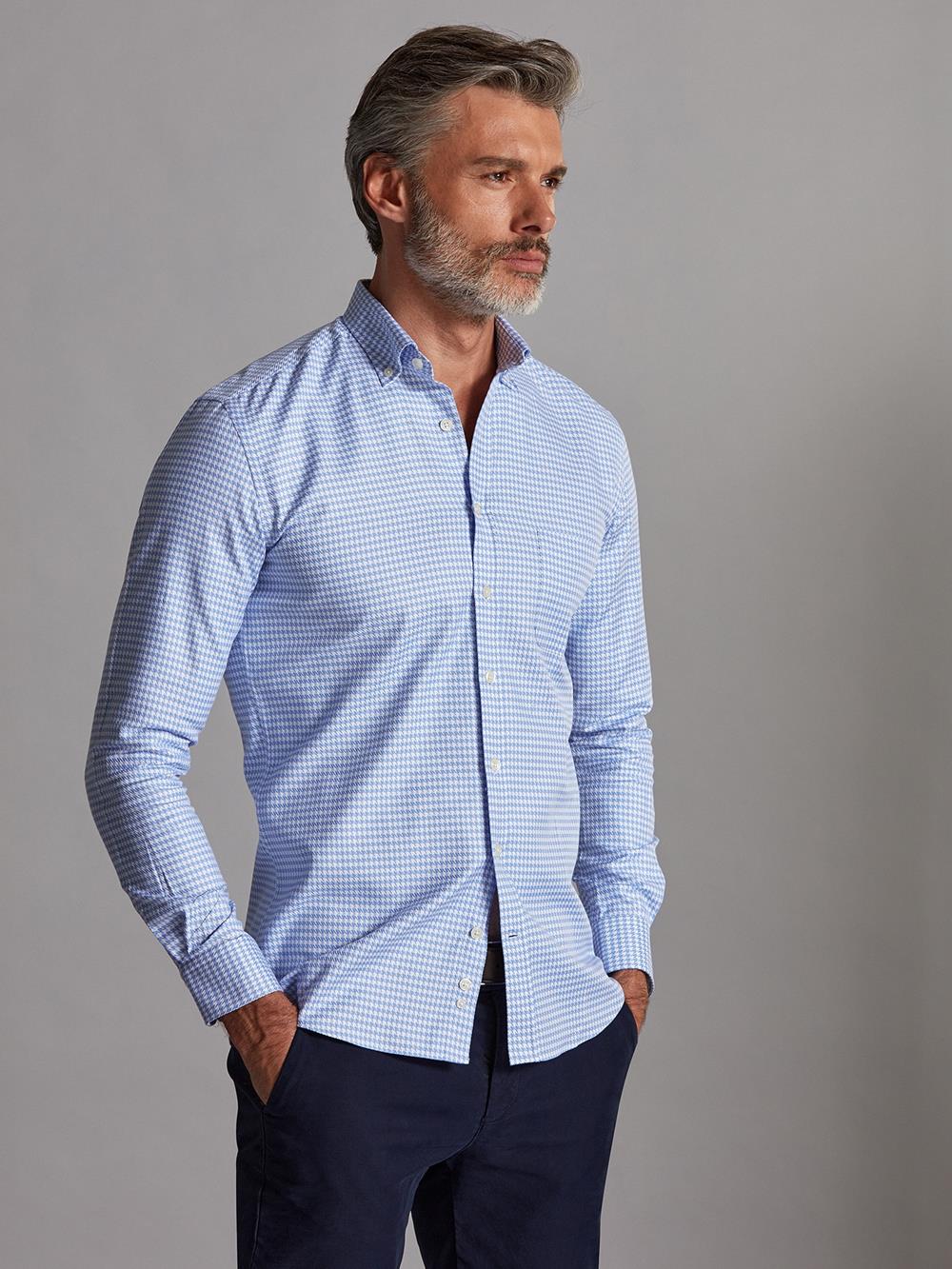 Ross sky blue checked shirt - Button-down collar