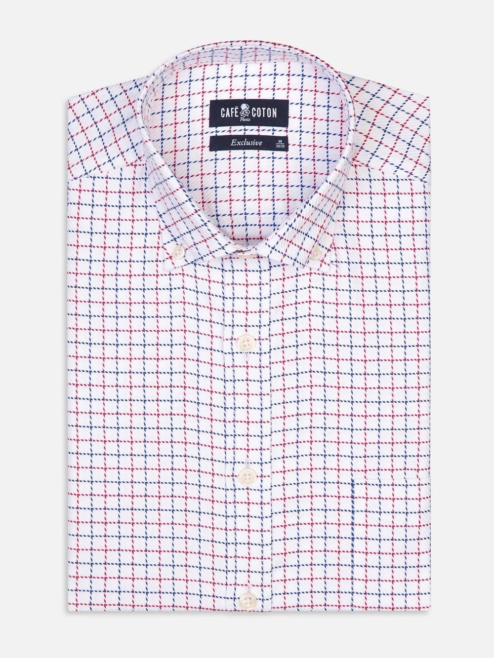 Sean navy blue and red checked shirt - Button-down collar