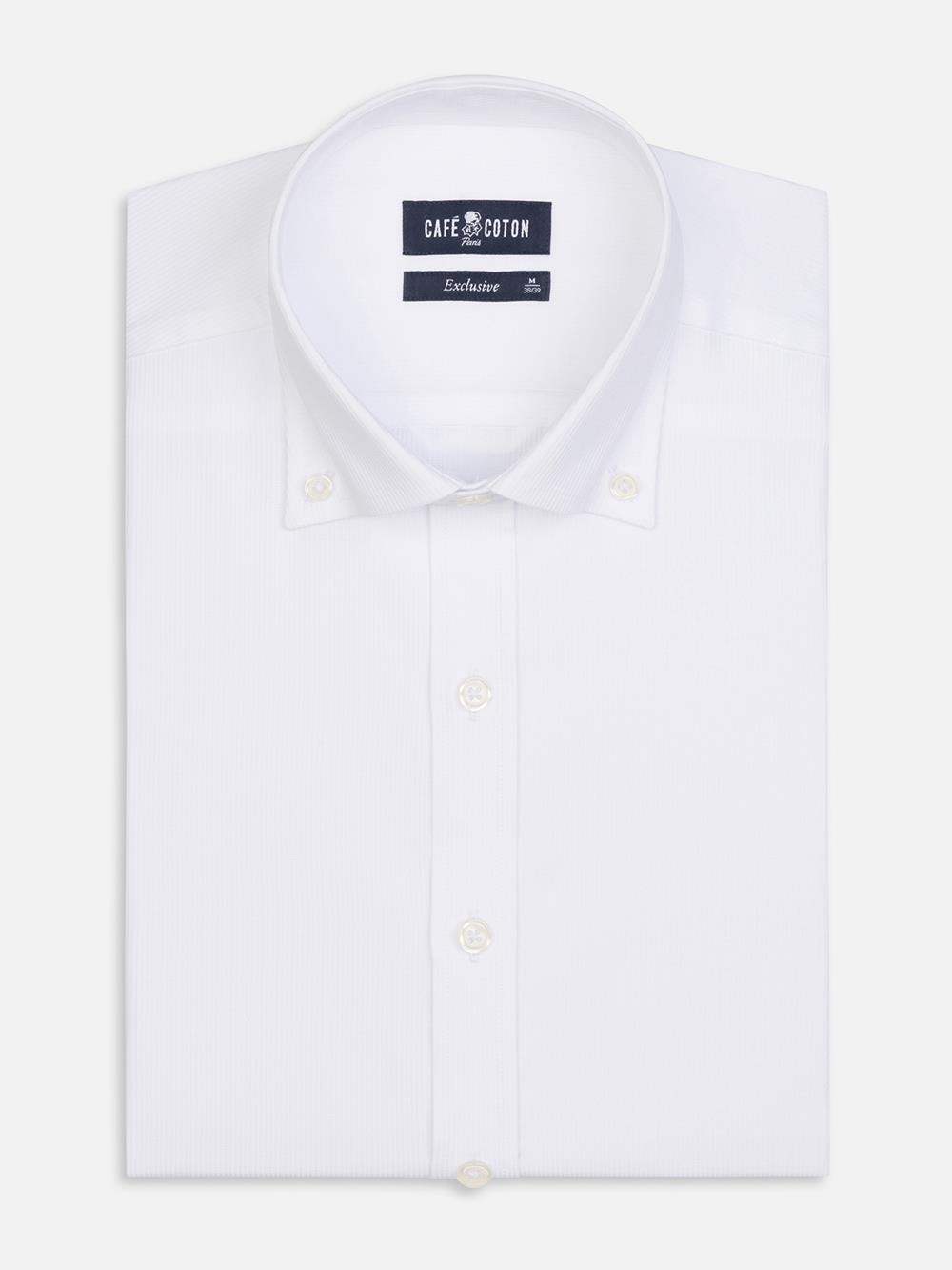 Buton down collar Aaron piqué slim fit shirt - White