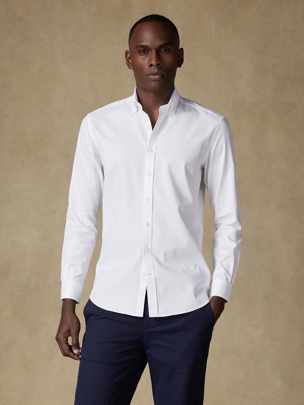 Chemise cintrée Aaron en piqué blanc- Col Boutonné