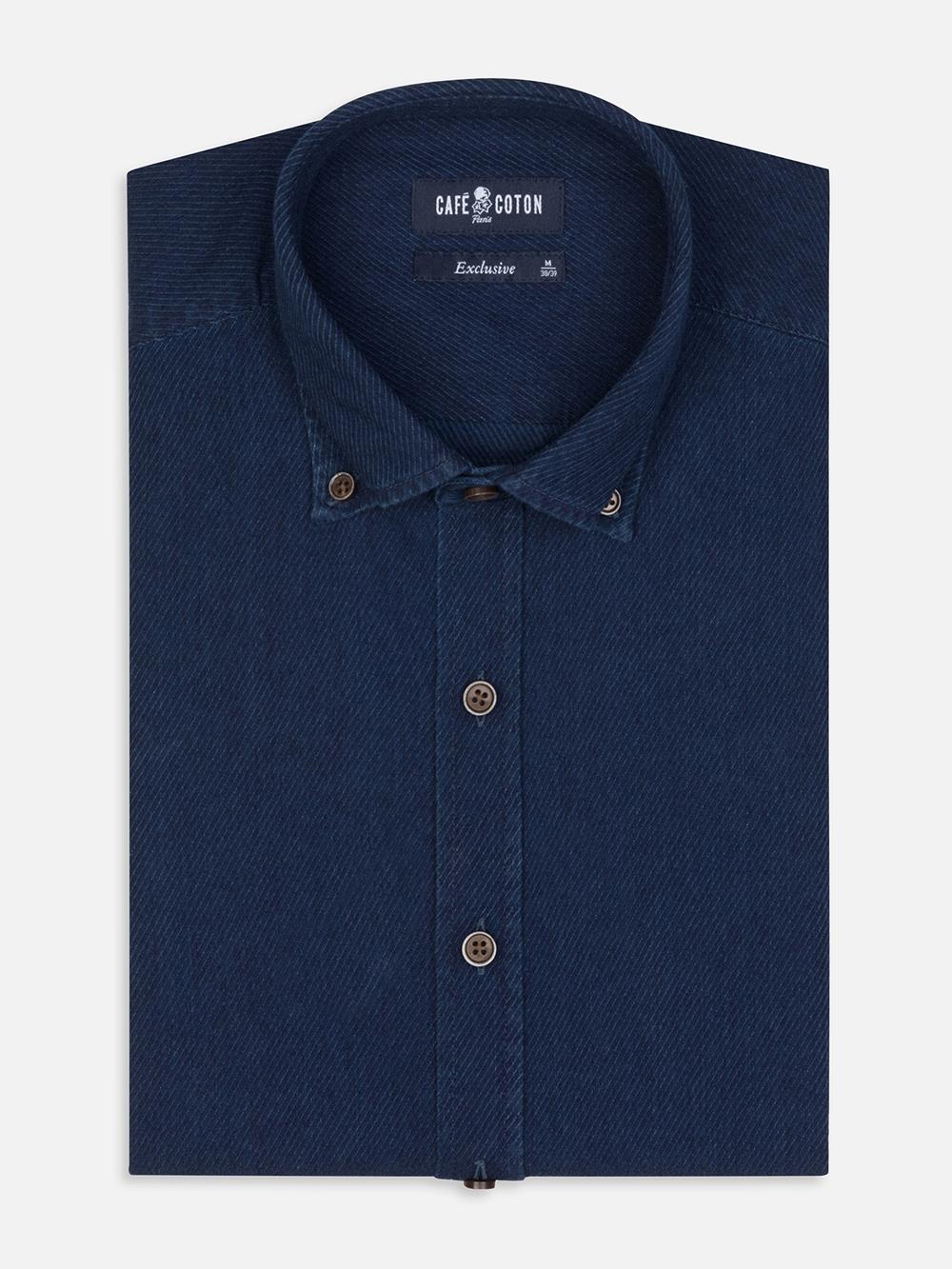 Alford-Tailliertes Tailliertes Hemd aus Indigo-Twill - Buttondown Kragen