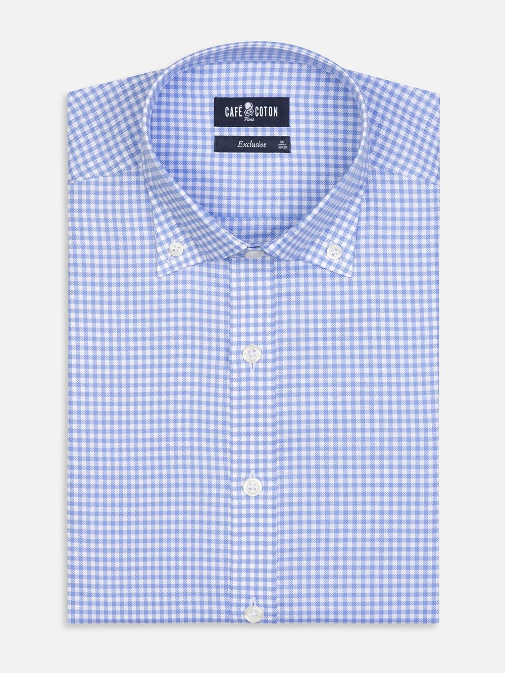 Buton down collar Anthony micro gingham slim fit shirt - Blue sky 