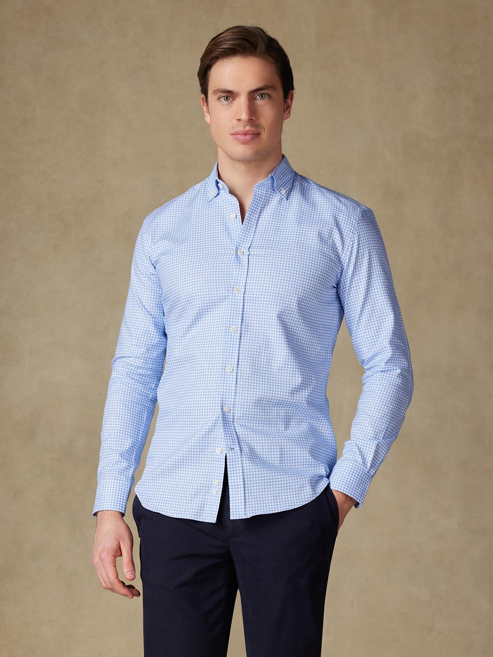 Buton down collar Anthony micro gingham slim fit shirt - Blue sky 