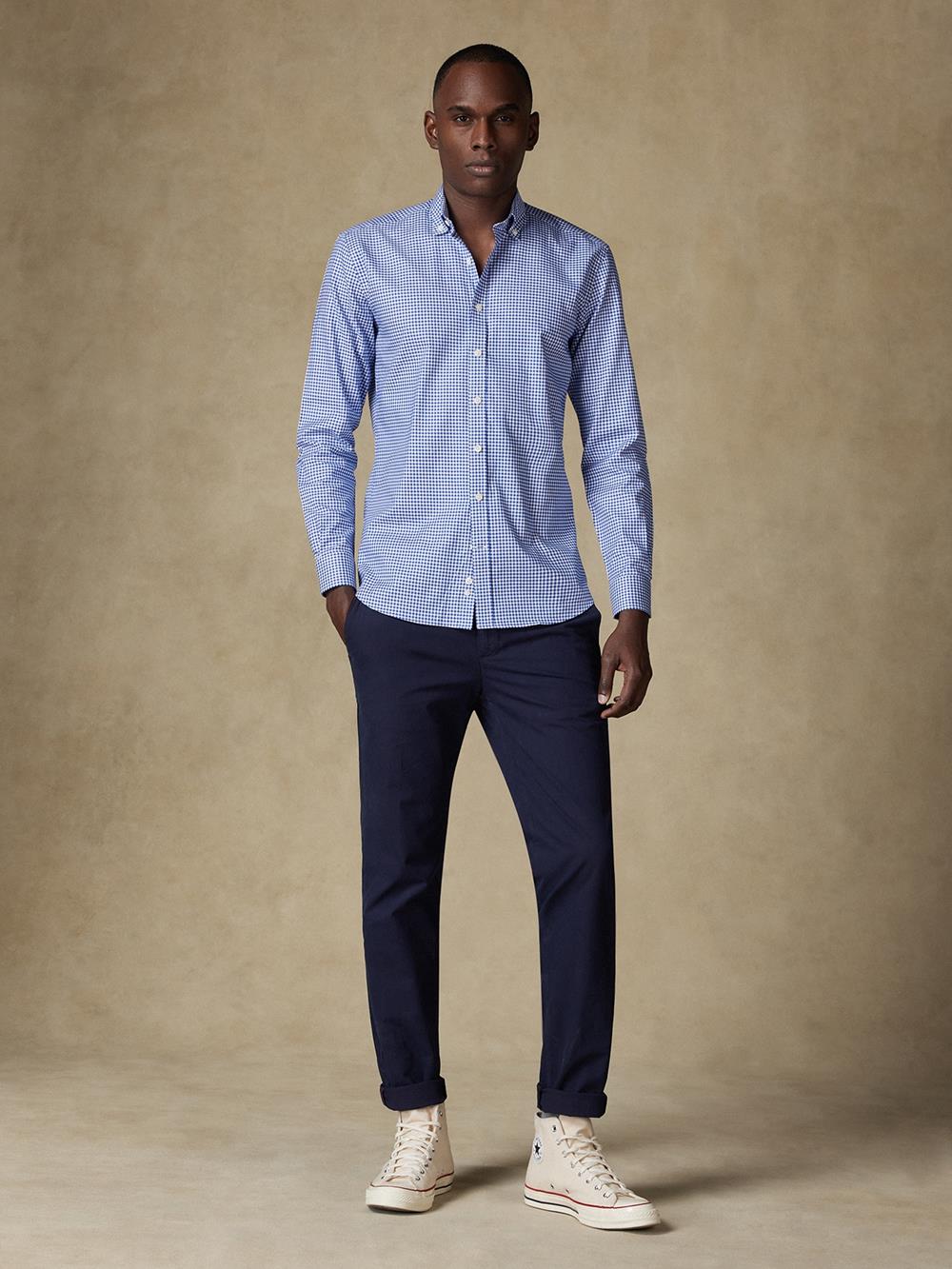 Buton down collar Anthony gingham slim fit shirt - Navy 