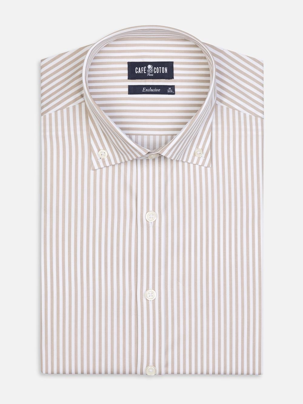 Chemise cintrée Barry à rayures sable- Col Boutonné