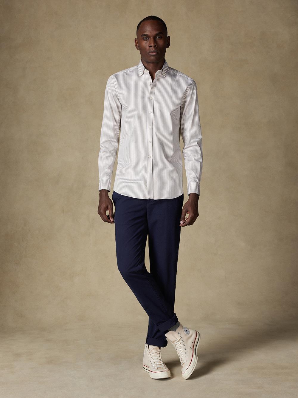 Buton down collar Barry stripe slim fit shirt - Off white