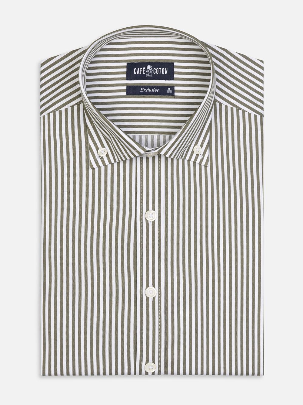 Camicia slim fit slim fit Barry a righe cachi - Con buttoncini