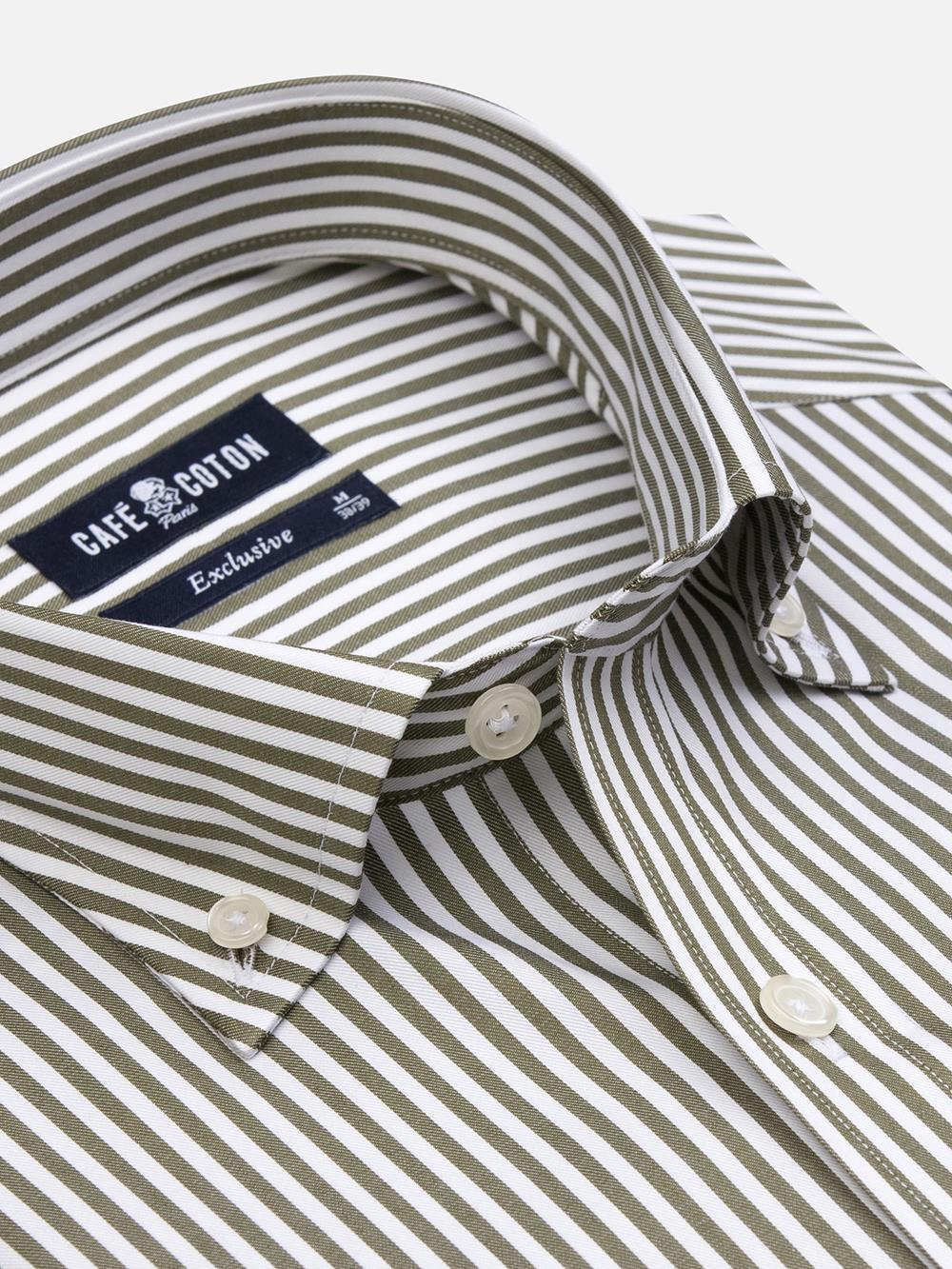 Buton down collar Barry stripe slim fit shirt - Kakhi 