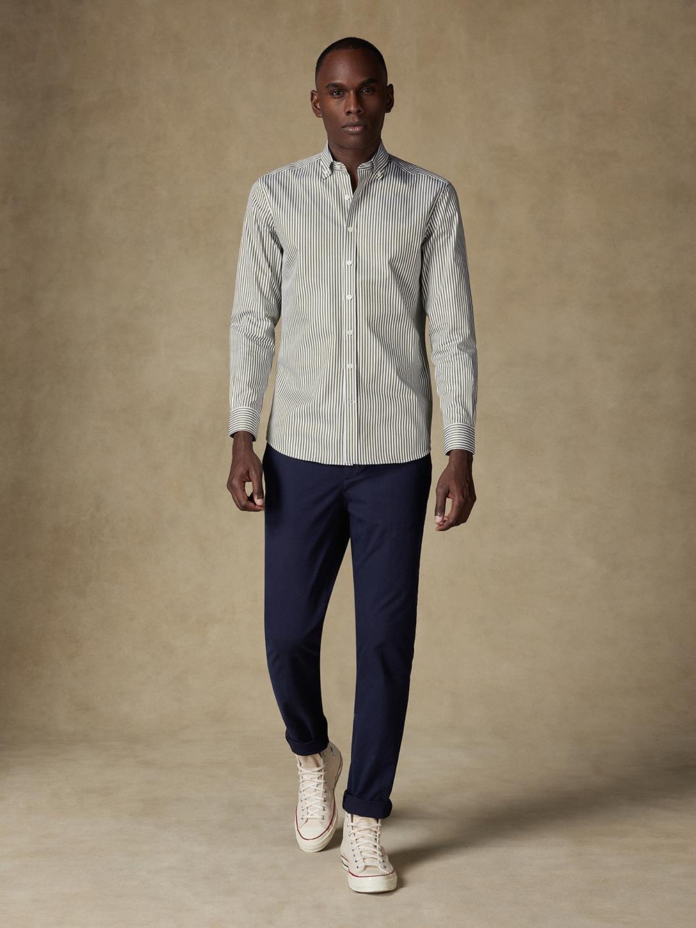 Barry kaki gestreept overhemd - Button-down kraag