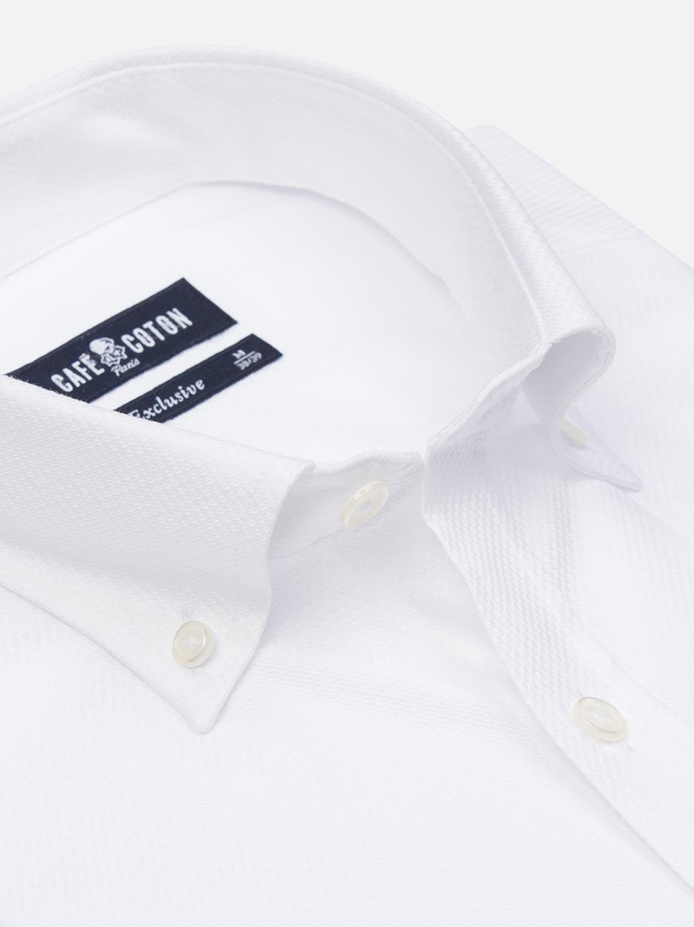 Camicia slim fit Brien in twill bianco - Colletto abbottonato