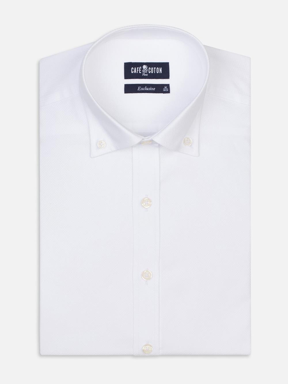 Bruce white textured slim fit shirt - Button-down collar