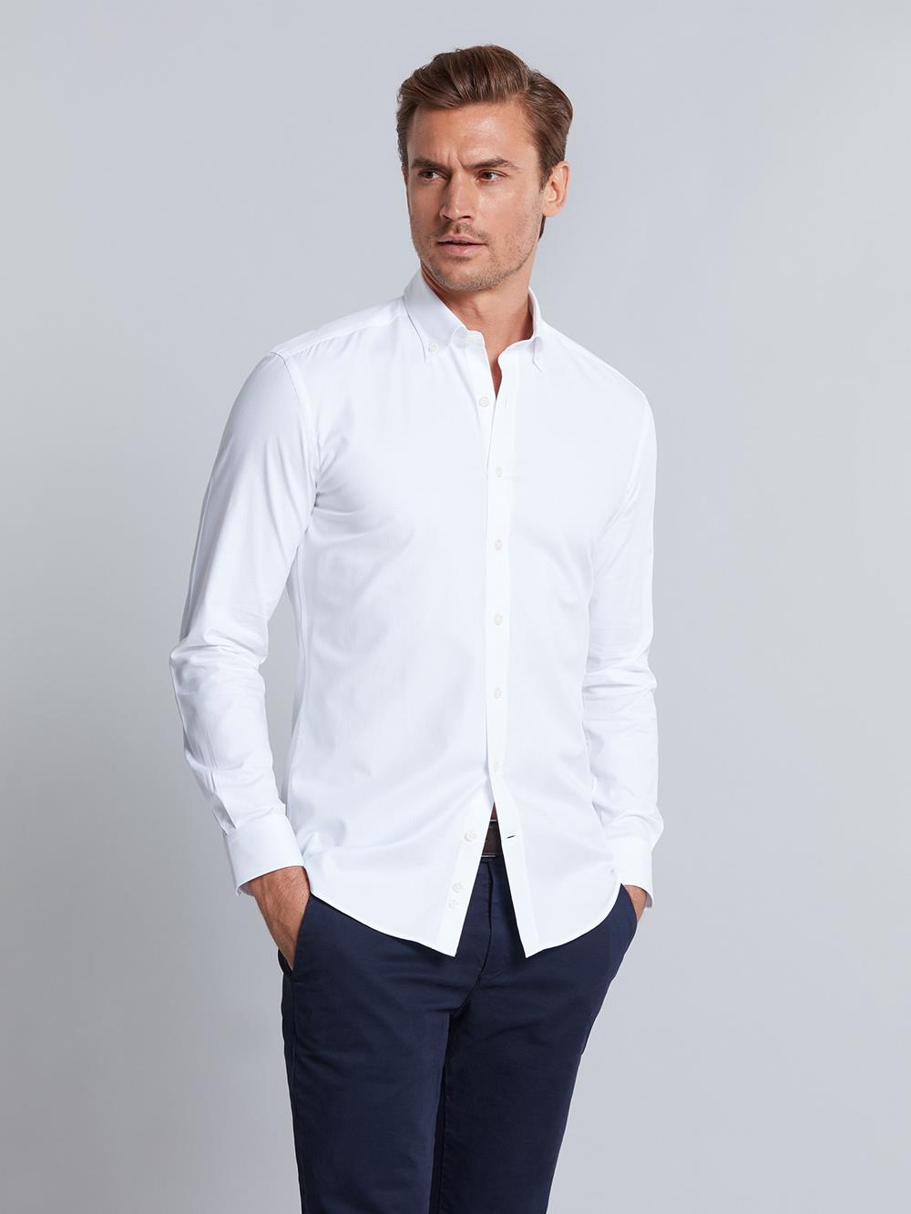 Bruce white textured slim fit shirt - Button-down collar