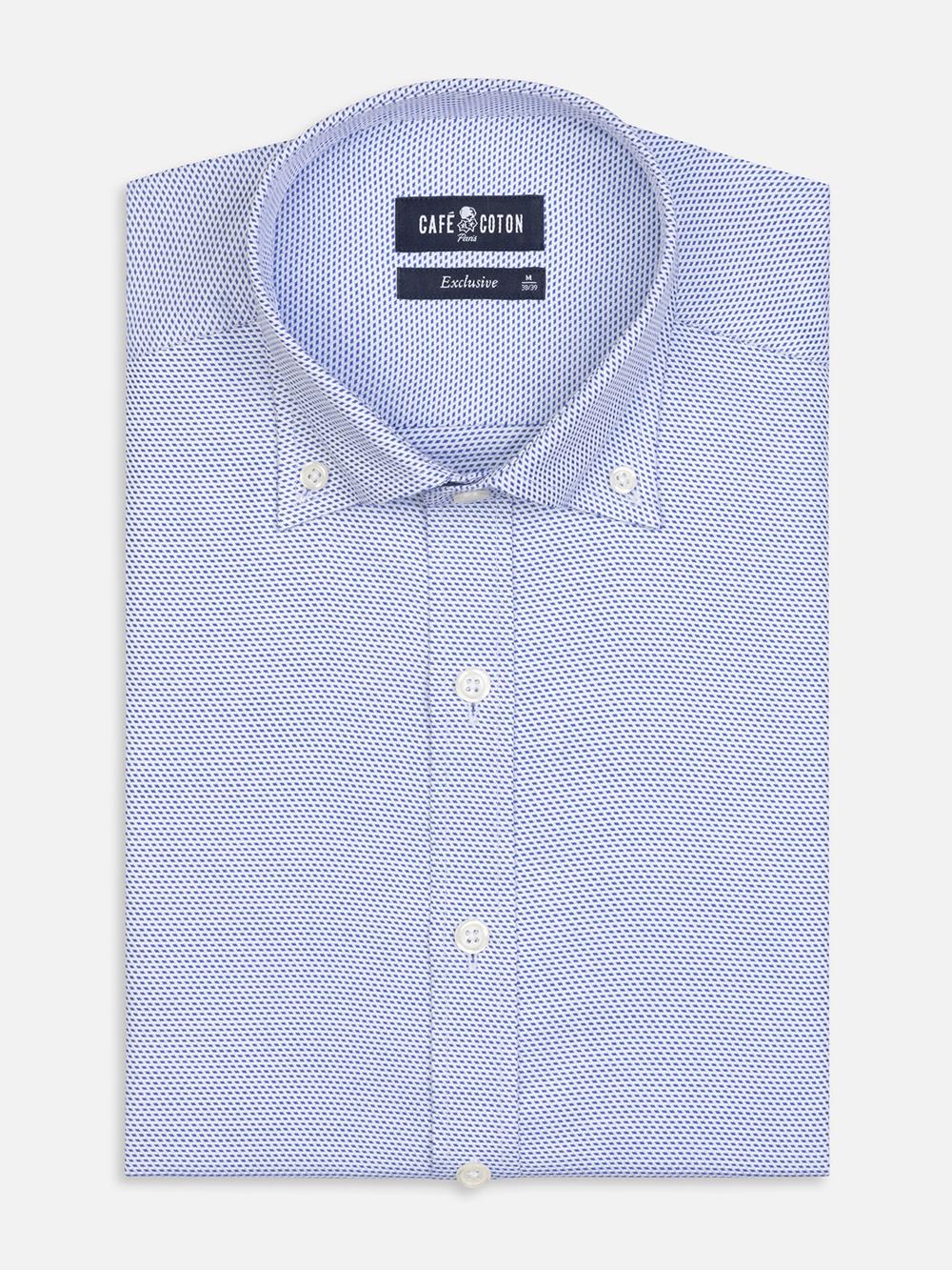 Chemise cintrée Caleb en twill bleu - Col Boutonné