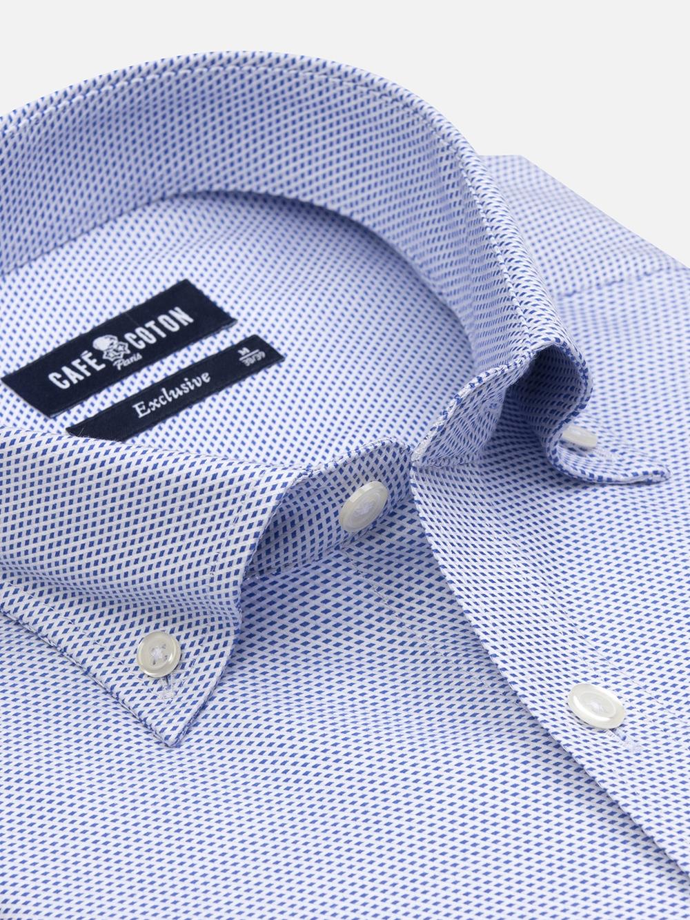 Camisa slim fit Caleb de sarga azul  - Con botonos