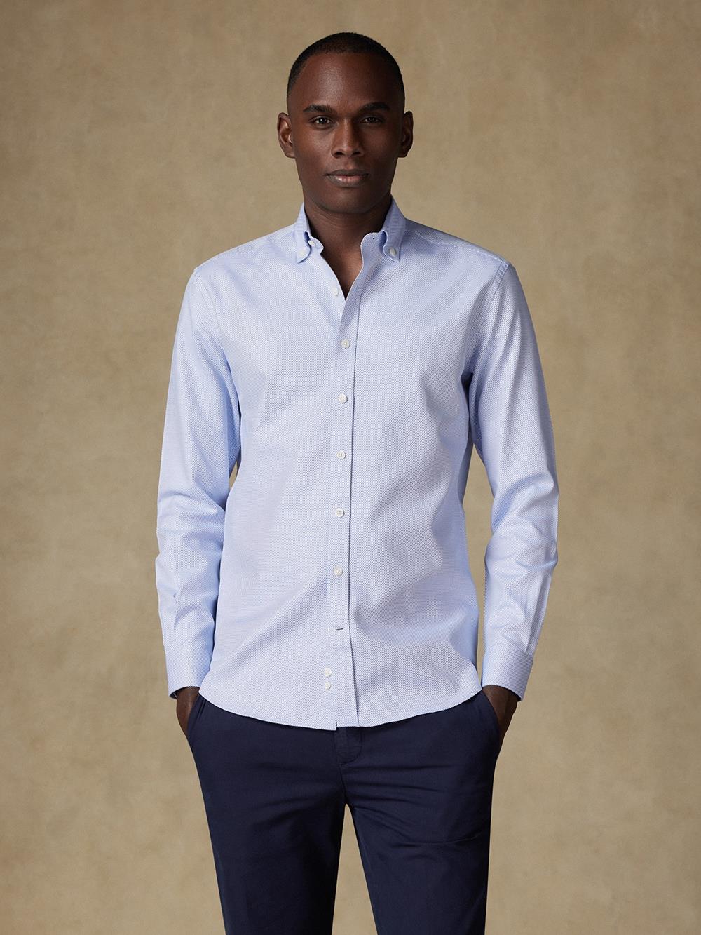 Chemise cintrée Caleb en twill bleu - Col Boutonné