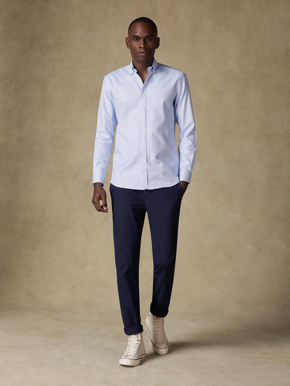 Taillierthemd Caleb aus blauem Twill  - Button down kragen